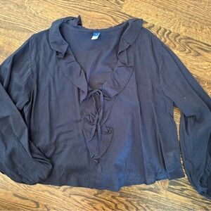 Old Navy Navy Ruffle Tie-Front Blouse